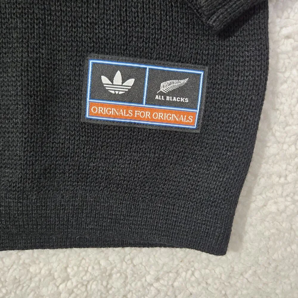 $140 Adidas Originals All Blacks Knitted Wool Blend Rugby Polo Shirt Mens Large